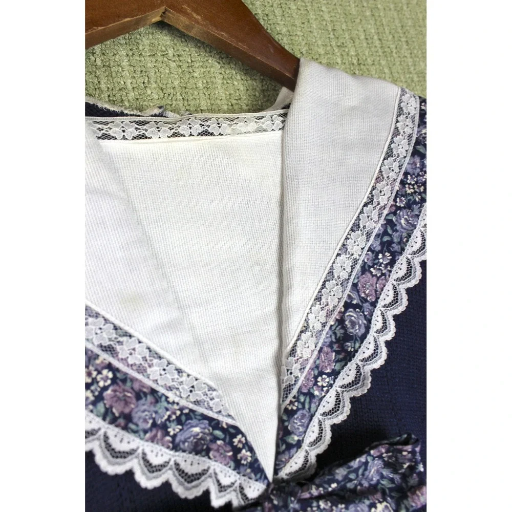 Vintage Gunne Sax Jessica McClintock Navy Sailor Sweater Floral Skirt Set M